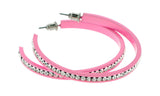 Pink & Clear Colored Metal Crystal-Hoop-Earrings With Crystal Accents #392