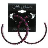 Pink & Black Colored Metal Crystal-Hoop-Earrings With Crystal Accents #394