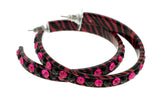 Pink & Black Colored Metal Crystal-Hoop-Earrings With Crystal Accents #394