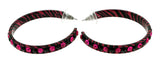 Pink & Black Colored Metal Crystal-Hoop-Earrings With Crystal Accents #394