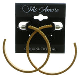 Brown & Yellow Colored Metal Crystal-Hoop-Earrings With Crystal Accents #396