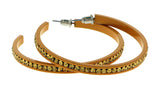 Brown & Yellow Colored Metal Crystal-Hoop-Earrings With Crystal Accents #396