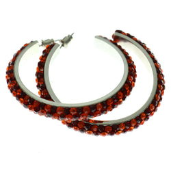 Silver-Tone & Red Colored Metal Crystal-Hoop-Earrings With Crystal Accents #397
