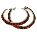 Silver-Tone & Red Colored Metal Crystal-Hoop-Earrings With Crystal Accents #397