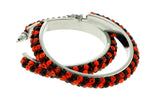 Silver-Tone & Red Colored Metal Crystal-Hoop-Earrings With Crystal Accents #397