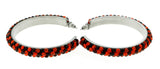 Silver-Tone & Red Colored Metal Crystal-Hoop-Earrings With Crystal Accents #397