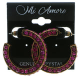 Bronze-Tone & Pink Colored Metal Crystal-Hoop-Earrings With Crystal Accents #399