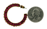 Bronze-Tone & Pink Colored Metal Crystal-Hoop-Earrings With Crystal Accents #399