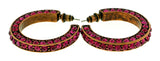 Bronze-Tone & Pink Colored Metal Crystal-Hoop-Earrings With Crystal Accents #399