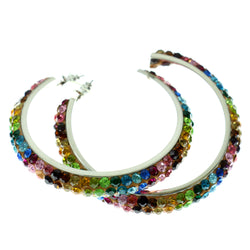Silver-Tone & Multi Colored Metal Crystal-Hoop-Earrings With Crystal Accents #400