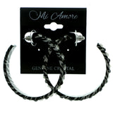 White & Black Colored Metal Crystal-Hoop-Earrings With Crystal Accents #401