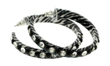 White & Black Colored Metal Crystal-Hoop-Earrings With Crystal Accents #401