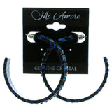 Blue & Black Colored Metal Crystal-Hoop-Earrings With Crystal Accents #403