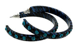 Blue & Black Colored Metal Crystal-Hoop-Earrings With Crystal Accents #403