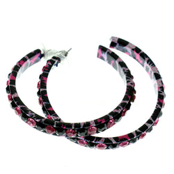 Black & Pink Colored Metal Crystal-Hoop-Earrings With Crystal Accents #404