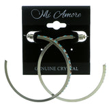 Silver-Tone & Multi Colored Metal Crystal-Hoop-Earrings With Crystal Accents #406