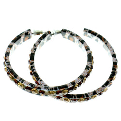 White & Multi Colored Metal Crystal-Hoop-Earrings With Crystal Accents #410