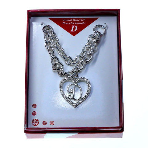 Initial D Charm Bracelet  With Crystal Accents Silver-Tone Color #3739