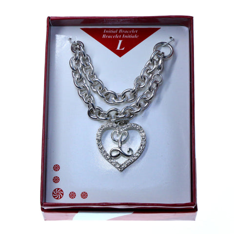 Initial L Charm Bracelet  With Crystal Accents Silver-Tone Color #3736