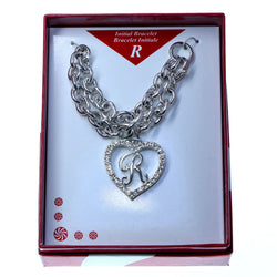 Initial R Charm Bracelet  With Crystal Accents Silver-Tone Color #3740