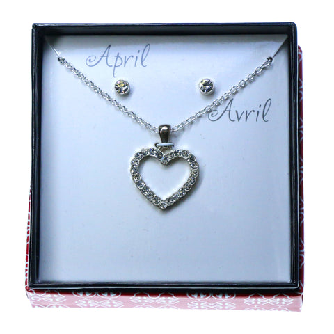 Birth stones Necklace-Earrings With Crystal Accents Silver-Tone & Clear Colored #3680