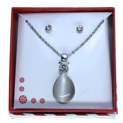 Oval pendant Necklace-Earrings With Crystal Accents  Silver-Tone Color #3715
