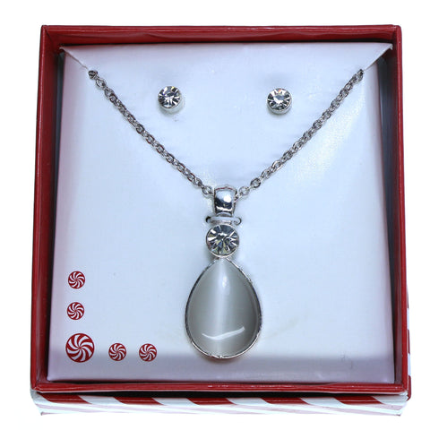 Oval pendant Necklace-Earrings With Crystal Accents  Silver-Tone Color #3715