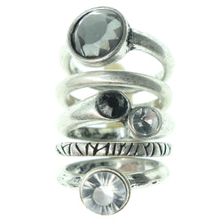 Silver-Tone & Blue Colored Metal Multiple-Rings With Crystal Accents #3604
