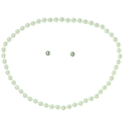 Stretch Necklace-Earrings Jewelry Set With Bead Accents  White Color #3593