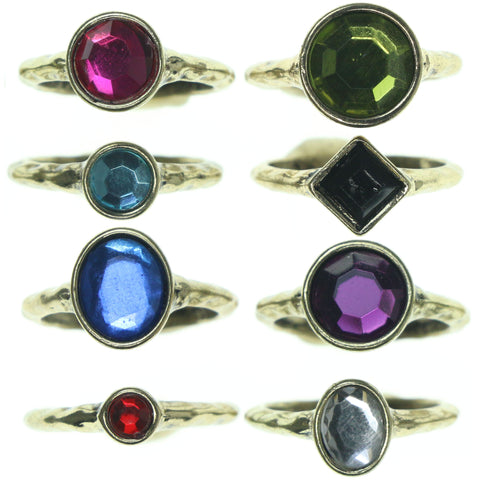 Gold-Tone & Multi Colored Metal Multiple-Rings With Crystal Accents #3603