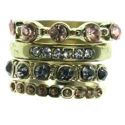 Gold-Tone & Multi Colored Metal Multiple-Rings With Crystal Accents #3591