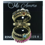 Gold-Tone & Multi Colored Metal Multiple-Rings With Crystal Accents #3581