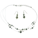 Adjustable Length Necklace-Earrings With Bead Accents  Silver-Tone Color #3578