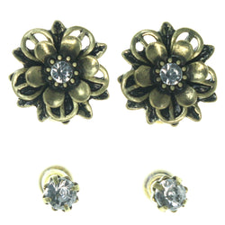 Flower Multiple-Earrings With Crystal Accents  Gold-Tone Color #3576