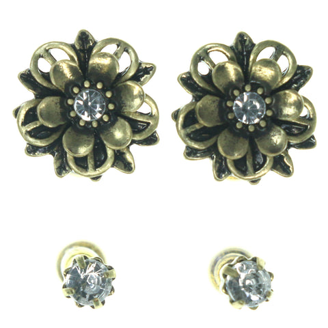 Flower Multiple-Earrings With Crystal Accents  Gold-Tone Color #3576