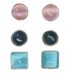 Silver-Tone & Multi Colored Metal Multiple-Earrings With Bead Accents #3577