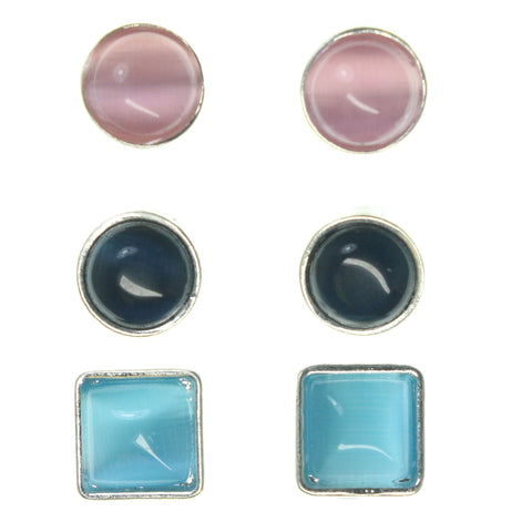 Silver-Tone & Multi Colored Metal Multiple-Earrings With Bead Accents #3577