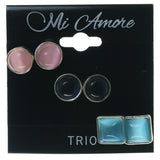 Silver-Tone & Multi Colored Metal Multiple-Earrings With Bead Accents #3577