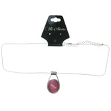 Adjustable Length Pendant-Necklace With Faceted Accents Silver-Tone & Pink Colored #3607