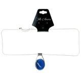 Adjustable Length Pendant-Necklace With Faceted Accents Silver-Tone & Blue Colored #3588