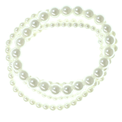 White Acrylic Multiple-Stretch-Bracelets With Bead Accents #3587