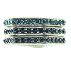 Silver-Tone & Blue Colored Metal Multiple-Rings With Crystal Accents #3634