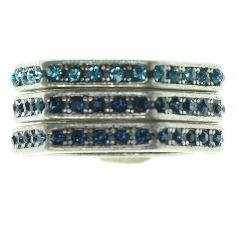 Silver-Tone & Blue Colored Metal Multiple-Rings With Crystal Accents #3634