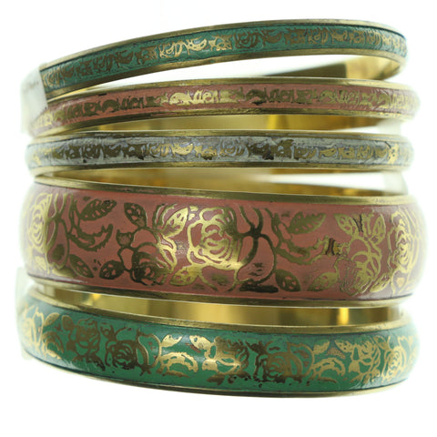 Rose Multiple-Bracelets Gold-Tone & Multi Colored #3640