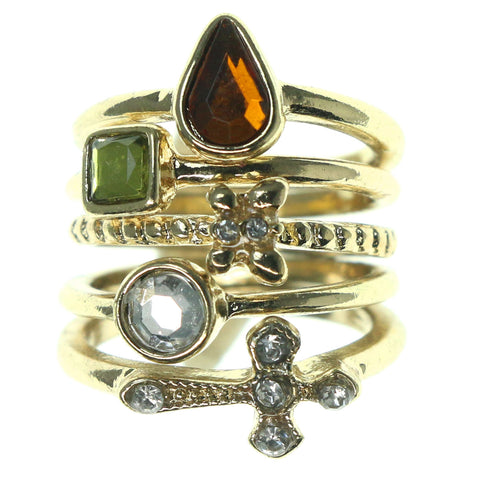 Cross Butterfly Multiple-Rings With Crystal Accents Gold-Tone & Multi Colored #3584
