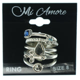 Cross Butterfly Multiple-Rings With Crystal Accents Silver-Tone & Blue Colored #3616