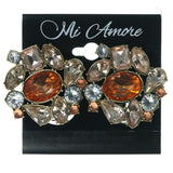 Gold-Tone & Peach Colored Metal Clip-On-Earring With Crystal Accents #3596