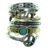 Peace Feather Multiple-Rings Gold-Tone & Silver-Tone Colored #3589