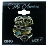 Peace Feather Multiple-Rings Gold-Tone & Silver-Tone Colored #3589