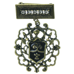 Knight Crest Pin With Crystal Accents Gold-Tone & Black Colored #3632